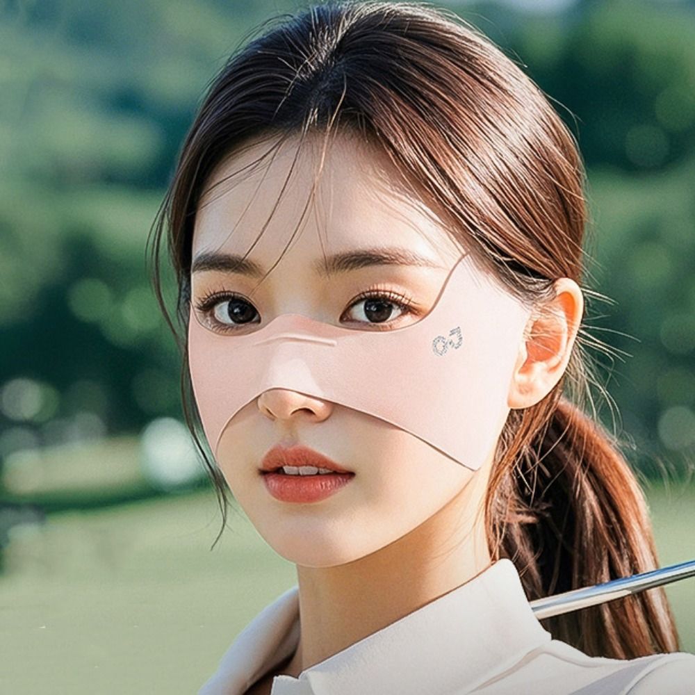 Golf Umbrella - ฤดูร้อนยืดหยุ่นหน้ากากผ้าไหมน้ําแข็งบางครีมกันแดด Veil Golf Face Mask สีทึบ