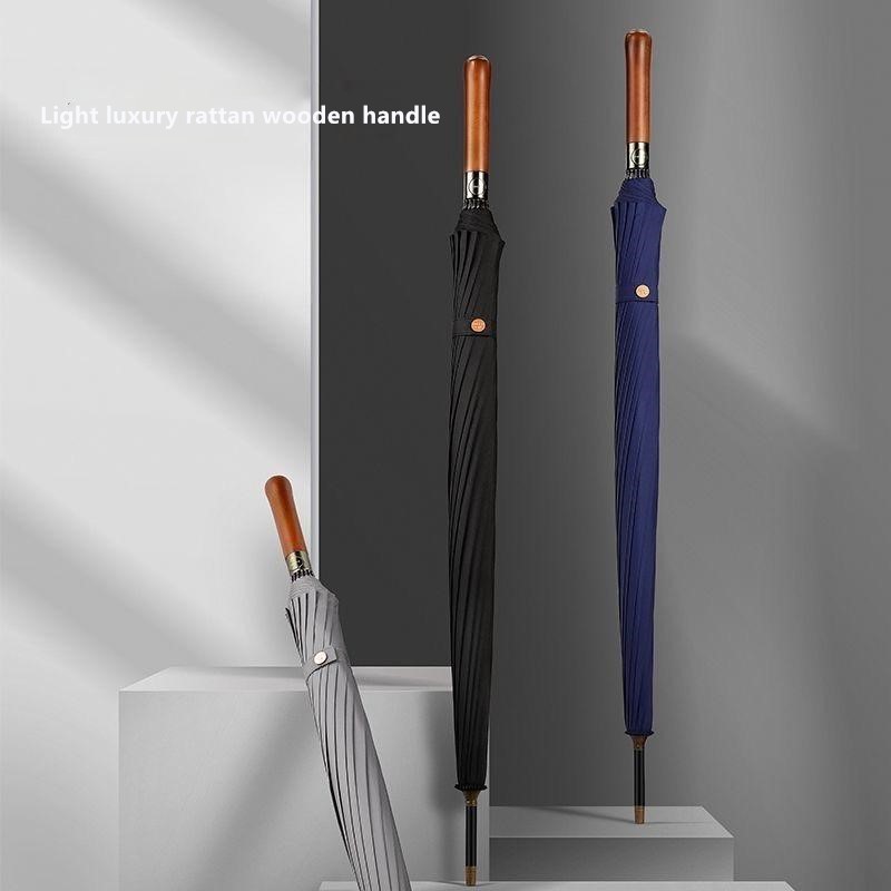 Golf Umbrella - ร่มไม้ด้ามตรงอัตโนมัติ 16 ซี่โครง ขนาดใหญ่ กันลม ด้ามจับตรง