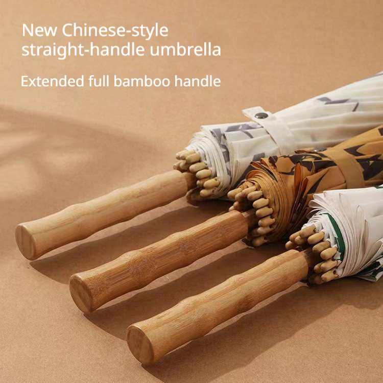 Golf Umbrella Large - ร่มไม้ไผ่ขนาดใหญ่สไตล์จีนโบราณ 16 ก้าน แบบมือเปิด ป้องกันแสงแดด คุณภาพพรีเมียม