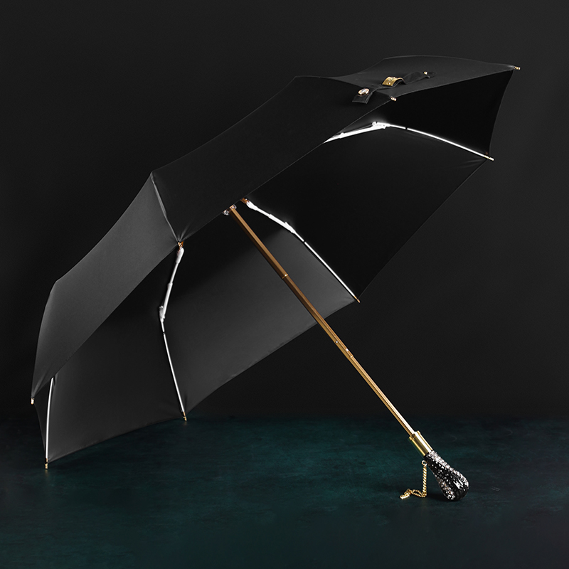 สีดำพับร่มหรูหราเจาะ Handle ร่ - Golf Umbrella Large บทวิจารณ์และราคา