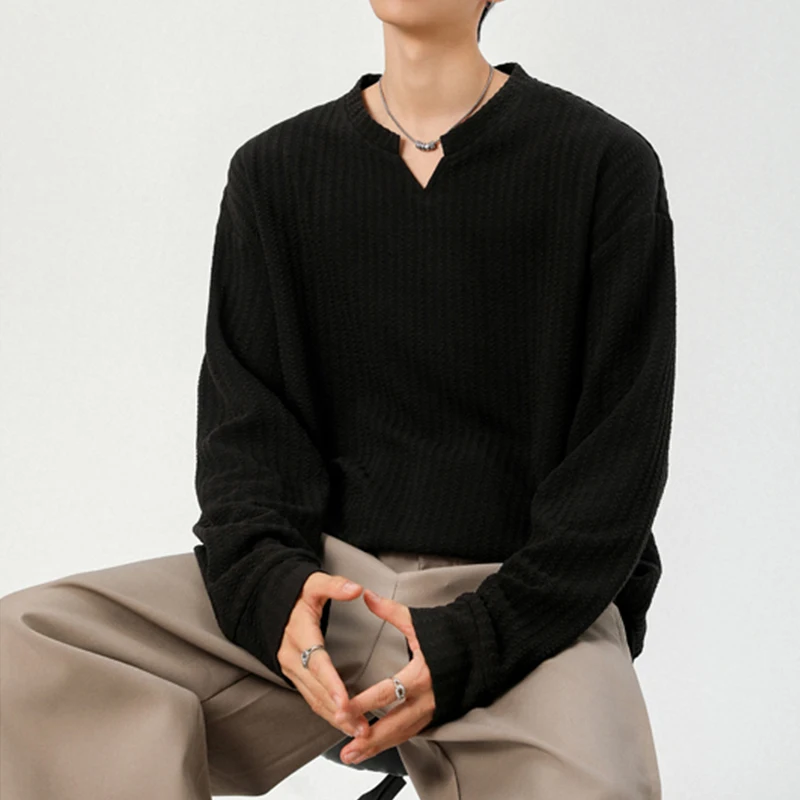 เสื้อผู้ชายคอวีแขนยาวลายทางแนว - Golf Tees บทวิจารณ์และราคา